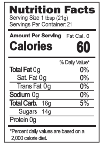 nutrition facts for agave nectar